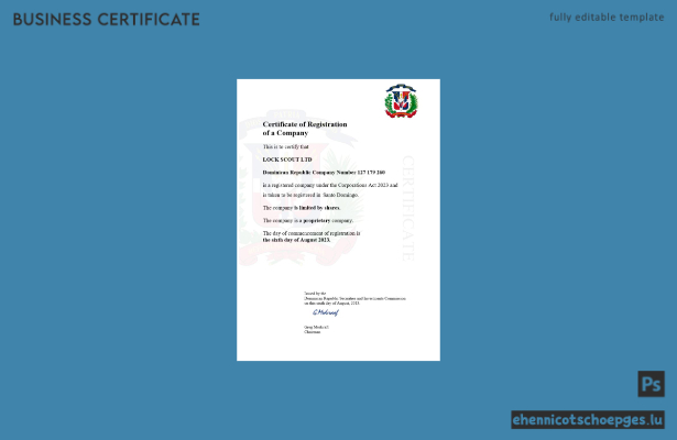 Dominikanische Republik Registrierungsurkunde – Beispielansicht in Word und PDF